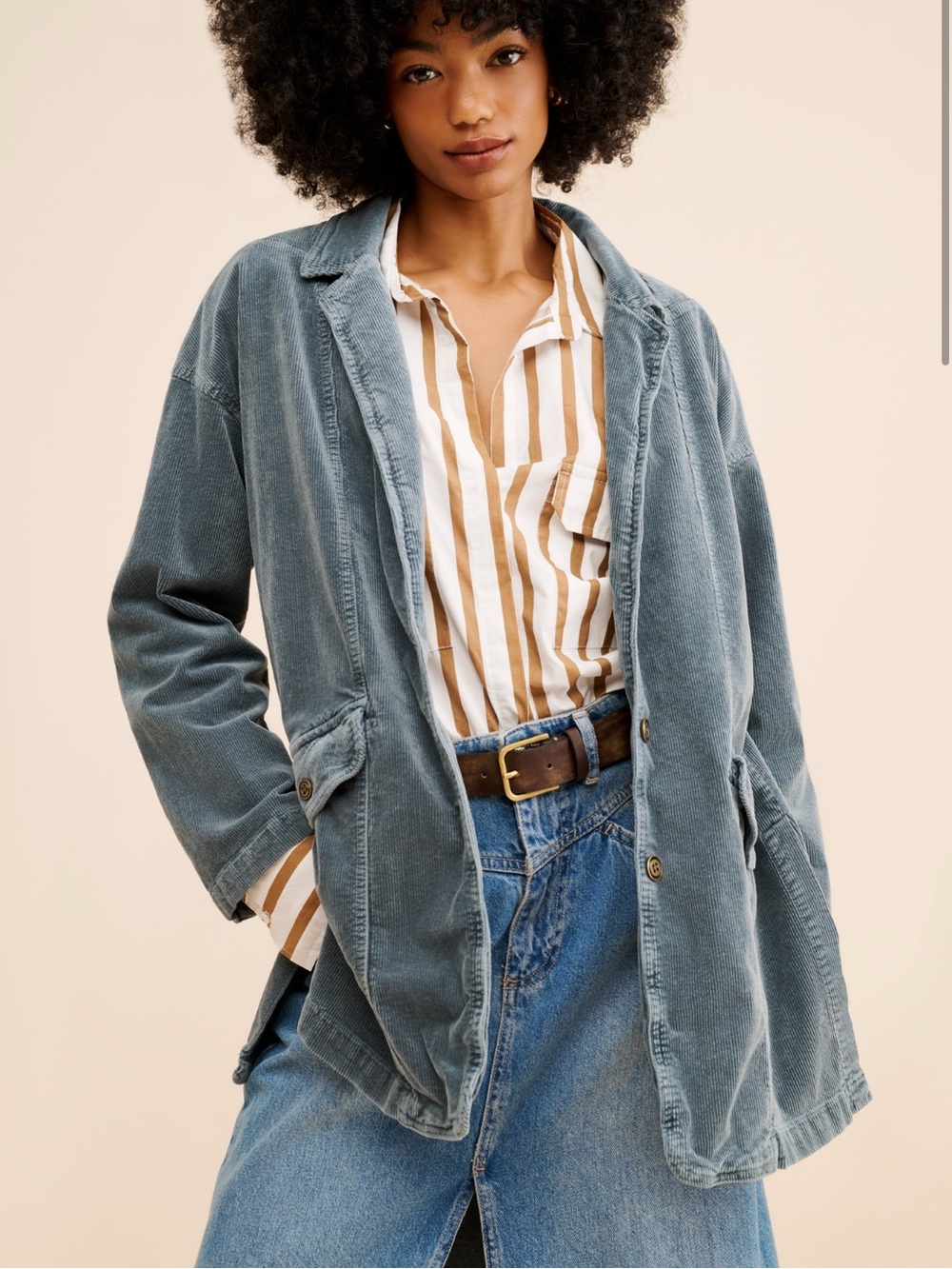 Pilcro Washed Blue Corduroy Oversized Blazer